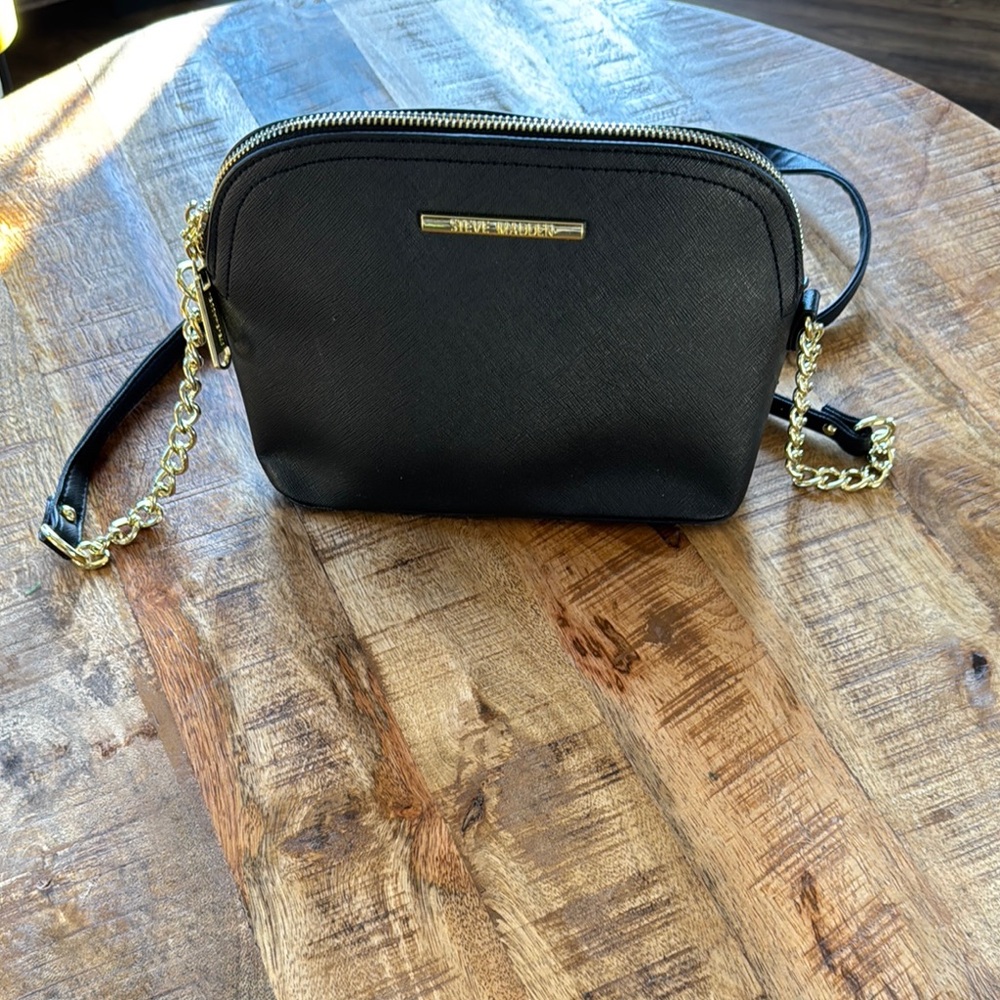 Steve Madden Black and Gold Crossbody Bag with Dome Shape